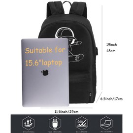 BSTcentelha Luminous School Bag Anime Boys Backpack Cool Bookbag with Pen Case USB Chargeing Port Students Teens Boy Girl Laptop Backpacks (Black)