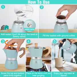MORDEN MS Moka Pot - Stovetop Espresso Maker 3 Cup/5 OZ Italian Coffee Maker Camping Coffee Pot Manual Cuban Coffee Percolator for Cappuccino or Latte- Blue