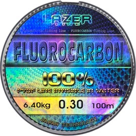 LAZER LINE Fluorocarbon Fishing Line 100 m Diameter 0.30 mm Test 6.4 kg - Transparent Leader Line for Pike Zander Perch Trout Carp - Fluorocarbon Leader - Predator Fishing Line - Fluorescent Carbon