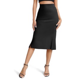 Women's Elegant Company Stretchy Bodycon Fishtail Pencil Skirt High Waist Midi Skirts with Slits, black