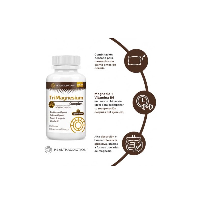 HEALTHADDICTION - Magnesio Complex - TriMagnesium – Suplemento Alimenticio con