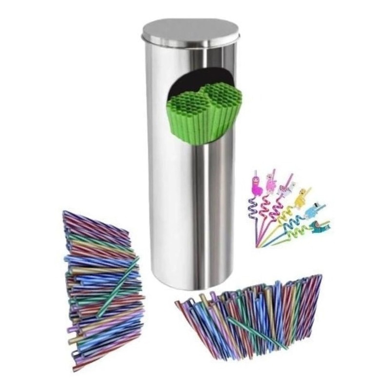 Dispensador de Popotes de Acero Inoxidable, 34 cm Alto, 2500