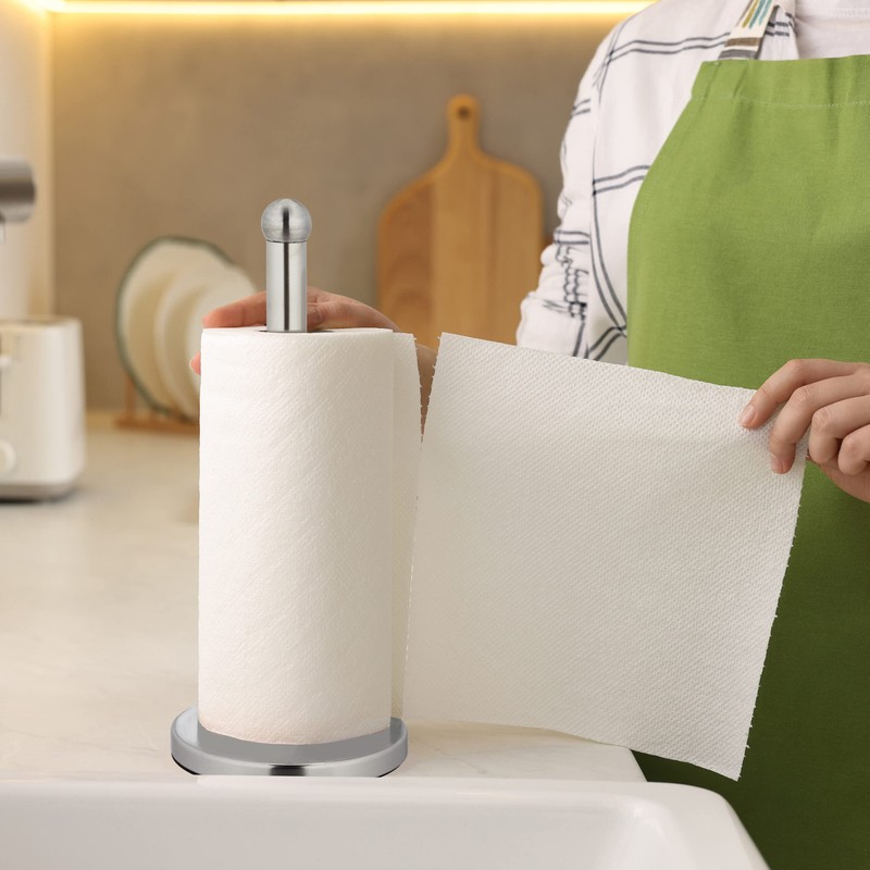 Relaxdays Standing Kitchen Roll Holder, Stainless Steel, Paper Roll Holder