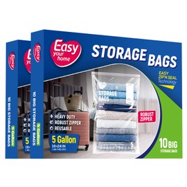 5 Gallon Zipper Lock Storage Bags,18"x24",Reusable Extra Large Size Plastic Freezer Bag with Zipper for Food,Clothing,Travel,Moving,BPA-Free,2-Mil Thick