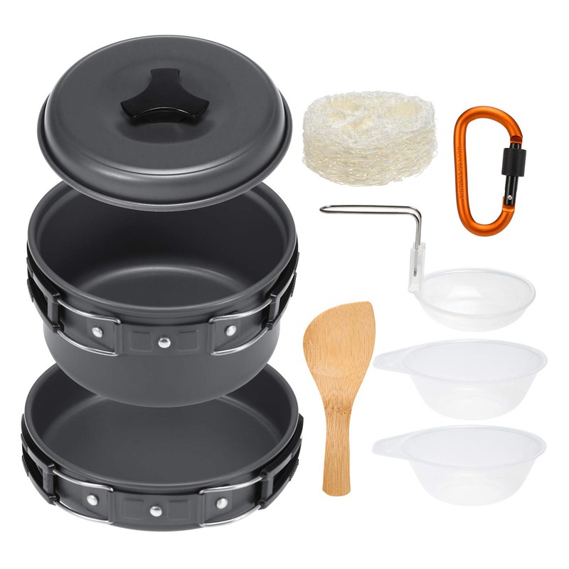 Lixada 10Pcs Camping Cookware Mess Kit Lightweight, Compact, Durable Pot