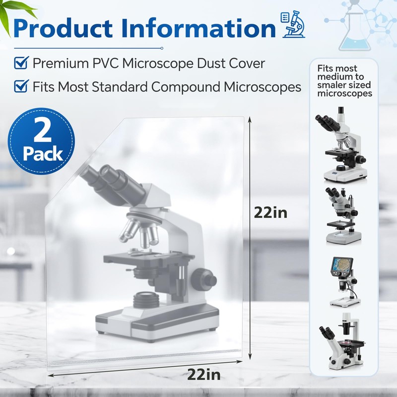 Wonderjune 2 Pack Thick Plastic Microscope Dust Cover, Full Sealed