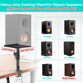 Clamp-on Desktop Speaker Stands Pair for Klipsch Bookshelf Speaker Stand - Height Adjustable Speaker Stand Desk for Klipsch R-50M, R-51M, R-41M, R-15PM and More Speakers Desk Stand Wr Cable Management