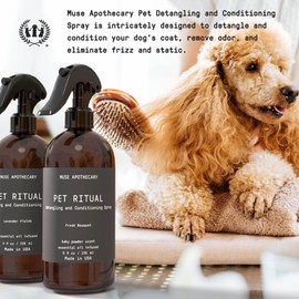 Muse Apothecary Pet Ritual Detangling Spray for Dogs & Cats, Pet Detangler Spray for Dogs, Dog Detangler Spray Dematting Conditioner, Dog Detangling Spray, Essential Oils Infused, 8oz Fresh Bouquet