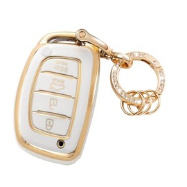 WSAuto for Hyundai Key Fob Cover Soft 4 Buttons TPU Protection Case Shell with Metal Keychain Compatible with 2022 2021 2020 2019 2018 Hyundai Elantra Elantra GT Ioniq Sonata Tucson Smart Key white