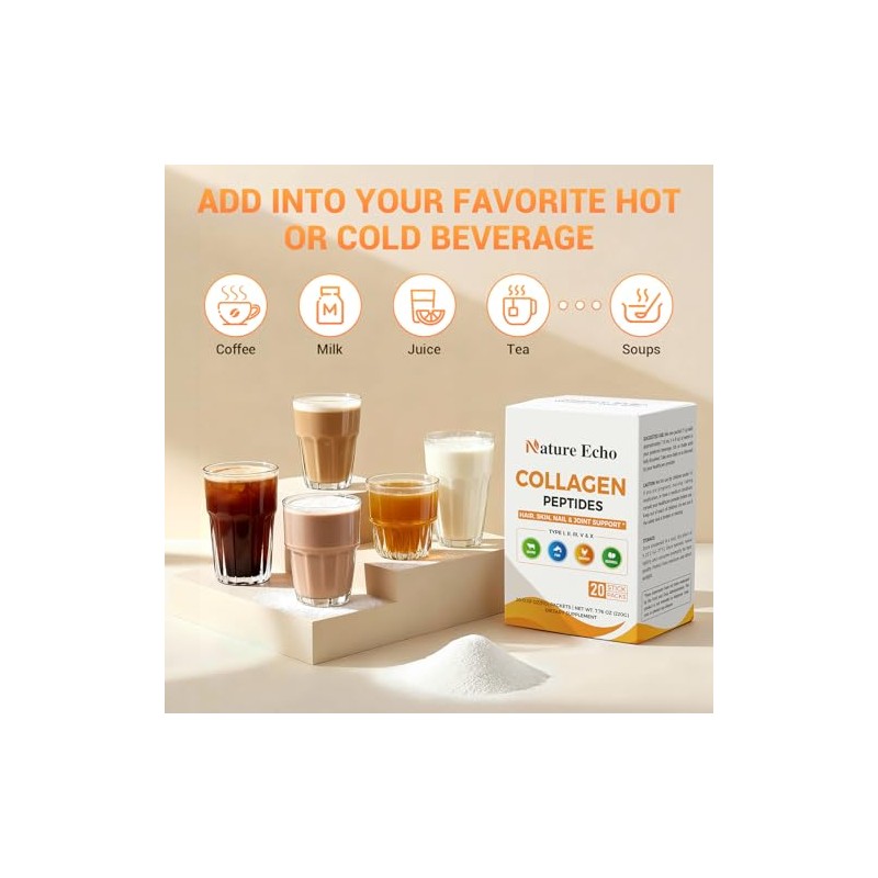 Nature Echo Collagen Peptides Powder Packets - Unflavored 20 Count