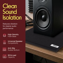 Pyle Sound Dampening Speaker Riser Foam - Audio Acoustic Noise Isolation Platform Pads Recoil Stabilizer w/ Rubber Base Pad For Studio Monitor, Subwoofer, Loud Speakers - PSI15 (15 x 15 x 1.8 Inch)