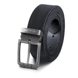 STILORD Men's Leather Belt 80-130 cm Can be Shortened Genuine Vintage Buffalo Leather Men's Buckle, Black | Buckle Antique - Silver V
