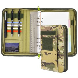 Army Military Padfolio Ring Binder with Zippered Portfolio Organizer and Tactical Notebook Cover for A5 Folder, Small OCP Binder Planner for Men, 6 Ring Binder Organizer Military Notebook Cover(Multi)