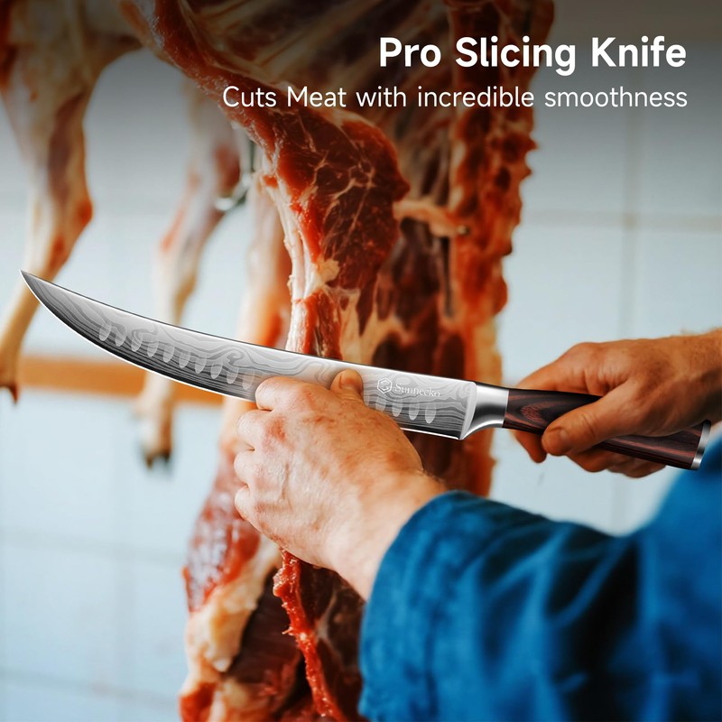 Sunnecko Butcher Knife,Razor Sharp Breaking Knife for Meat Cutting,High Carbon