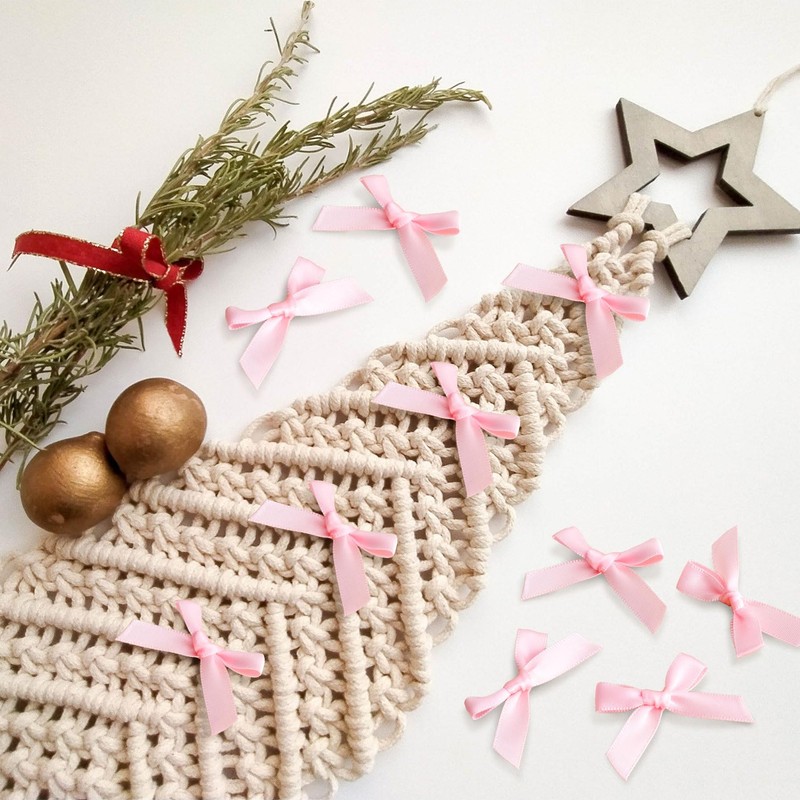 Mxxipp 35pcs Mini Pink Ribbon Bows, Small Satin Ribbon Bow,