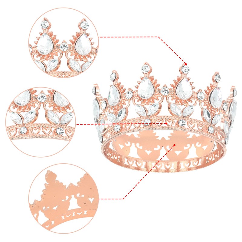 YARIEW Small Gold Crown Flower Bouquets Accessories Rhinestones Wedding Cake
