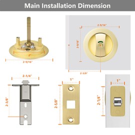 HEYLEAYAR Round Pocket Door Lock with Indicator,1 Pack Pocket Door Hardware Privacy Lock Latch(2-3/8" Backset),Invisible Pocket Lock for 1-3/8” to 2-1/8” Thickness Door for Bed/Bath,Brushed Gold