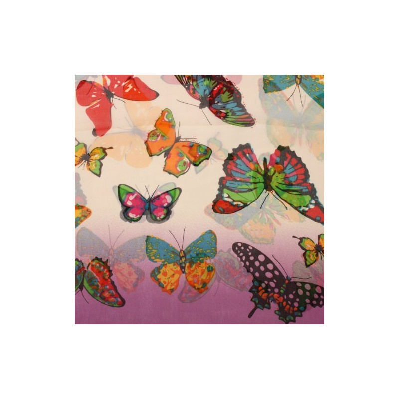 Bedazzled Purple and Cream Fade with Multicoloured Butterfly Patterned Print