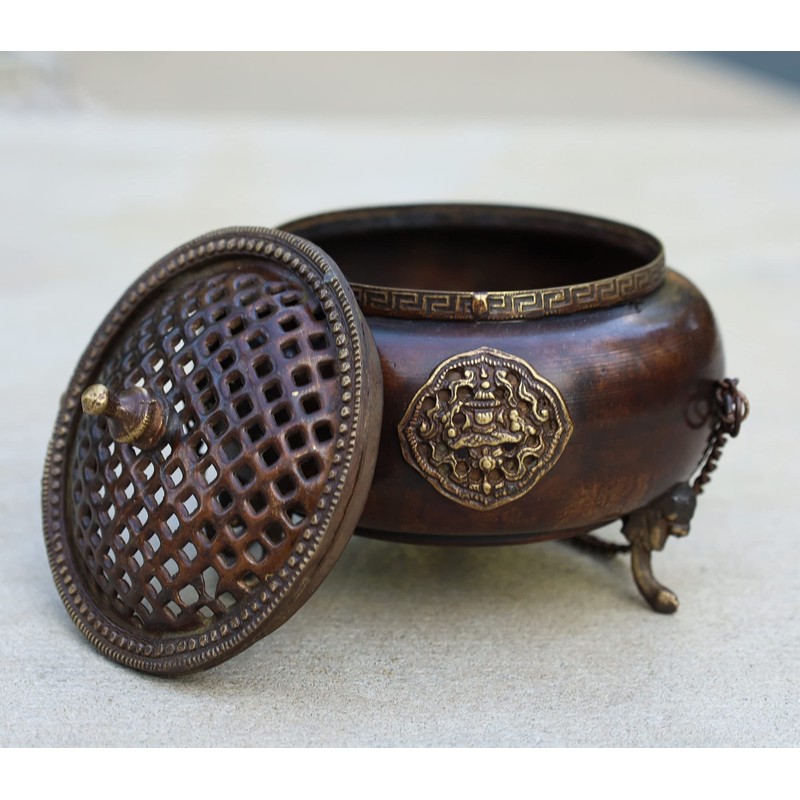 DharmaObjects Tibetan Traditional Hanging Incense Burner Copper (6 x 4.5