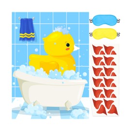 Pin the Beak On the Duck Game Cute Little Yellow Duck Poster with 24Pcs Stickers Blindfolds Bubble Bath Themed Entertaining Activity Party Decorations Supplies Wall Decor for Kids Birthday Baby Shower