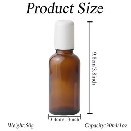 VASANA Leere, nachfüllbare bernsteinfarbene Glas-Rollerflasche mit Edelstahl-Rollkugeln und weißer Kappe, Reiseflasche, Parfümflaschen, Behälter für ätherische Öle, Lippenbalsam, 30 ml, 3 Stück