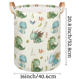 Large Laundry Basket Collapsible Tall Laundry Hamper Cute Boho Leaves Bird Animal Dinosaur Round Storage Bin Storage Baskets for Kids Boys Girls Toys Clothes Hamper Laundry Bag Organizer, 70L