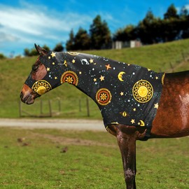 Horse Slicker Hood with Zipper: Snug Fit, No-Ears Design, and Extra Large Eye Holes for Face, Shoulders, Mane, Chest, and Withers - Perfect for Show-L(Orange Sun)