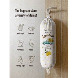 Hglian Cut Grocery Plastic Bag Holder Dispenser Market Fresh Lemons Buffalo Check Truck Shopping Trash bags Storage Container Organizer for Kitchen Farmhouse Hanging Decor Gifts for Women