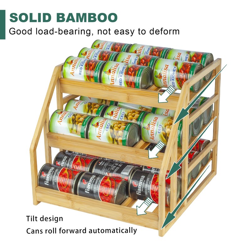 MinBoo Bamboo Can Rack Organizer, Kitchen Pantry Storage, 36 Can
