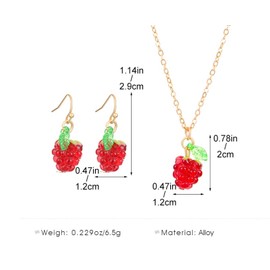 liveliwithmin Sweet Cherry Fruit Necklace Dainty Cherry Huggie Earrings for Women Cool Cuba Chain Choker Red Cherry Pendant Jewelry Set Summer Fashion Jewelry for Lady(raspberry)