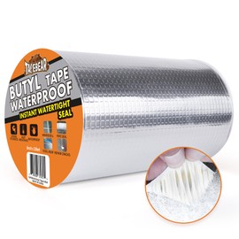 TAPEBEAR Butyl Tape Waterproof Sealant Tape 8inch x33feet, Aluminum Foil Duct Sealing Tape for RV Roof Repair, Boat and Pipe Sealing, Silicone, Glass & EDPM Roof Leak Patching, Silver
