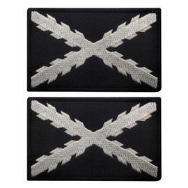 2PCS Spain Burgundy Cross Flag Patch Embroidered Morale Patch Military Tactical Patches Hook and Loop Applique Fastener(Black White)