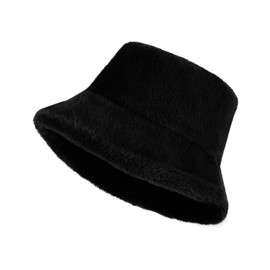 Women Winter Faux Fur Bucket Hat Bowler Hat Ladies Girls Winter Warm Plush Hat Fluffy Thicken Fisherman Hat Elegant Wide Brim Bush Hat Vintage Cloche Hat Church Hat Outdoor Skiing Hat For Women Girls