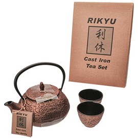 RIKYU RKTS508CP Cast Iron Tea Pot Tea Set Pine Copper, 24 Ounce, Gold