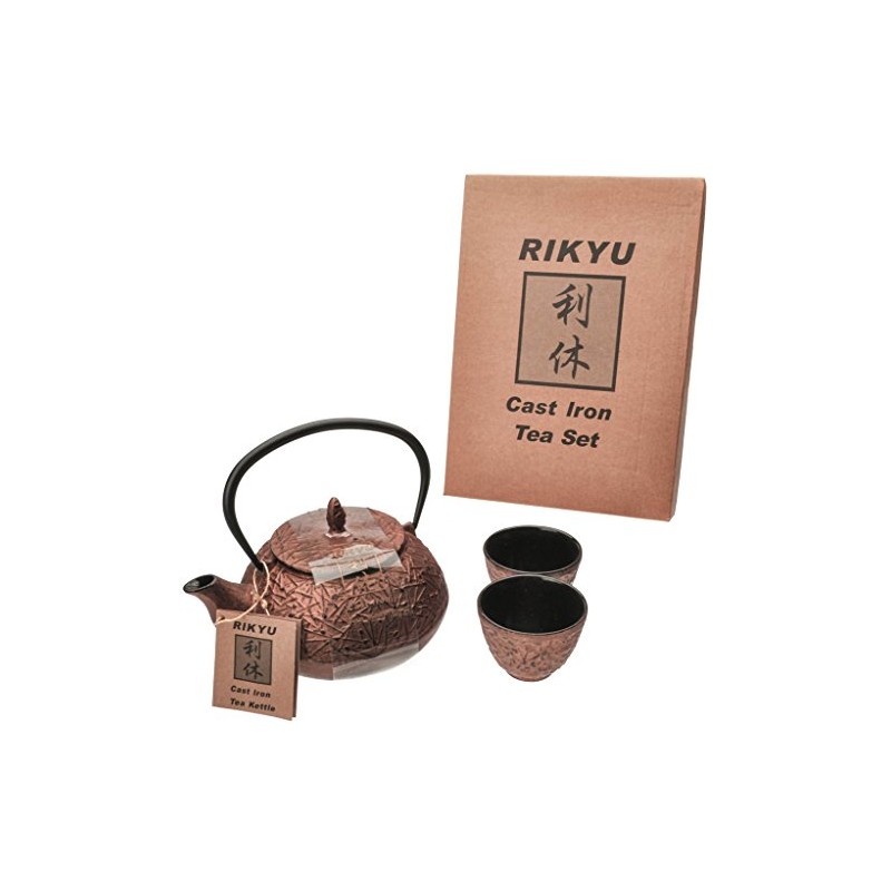 RIKYU RKTS508CP Cast Iron Tea Pot Tea Set Pine Copper,
