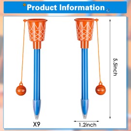 Zonon Zonon 9 Pieces Basketball Hoop Pens Bulk Basketball Party Favors Basketball Novelty Pens for Kids Basketball Party Favors Sports Theme Birthday Party Sports Club Supplies Christmas Gifts, 0.7mm