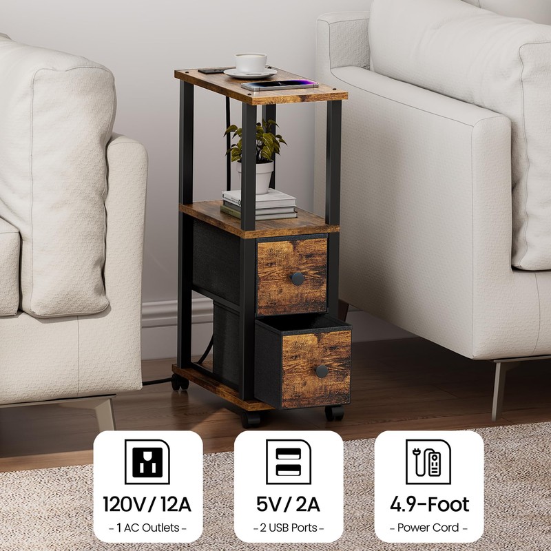 TUTOTAK Small Narrow End Tables, Side Tables with 2 Fabric