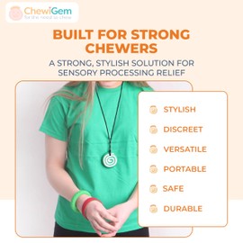 Chewigem Super Tough Chewable Necklace - Sensory Chew Necklace & Simming Aid for Focus & Tension Reduction - Calming Aid for Sensory Processing Difficulties & More for Kids and Adults, Glow