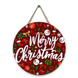 Merry Christmas Welcome Wooden Door Sign for Front Door Winter Christmas Door Hanger Xmas Holiday Hanging Wall Sign for Farmhouse Home Porch Outdoor Decorations