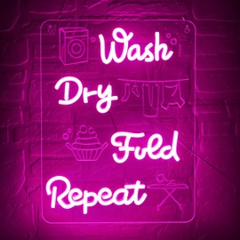 Wash and Dry Neon Sign for Laundry Room Pink Light Signs for Wall Decor Bathroom Signs Text LED Neon Light for Bathroom Laundry Room Sign Business Sign Pink Wall Decor Size 15.4 * 11.4in(GLND229)