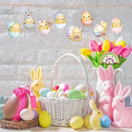 Vintage Decoration Easter Wooden Hanging Ornaments MIXFOSAHN Vintage Style Eggs Chick Wood Cutouts Rustic Farmhouse Spring Tree Decor Home Easter Party Supplies 24Pcs