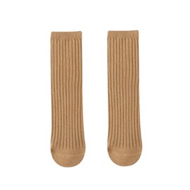 FEIFEI'S BOW 3 Pairs Back to School Kids Girls Knee High Plain School Uniform Colourful Cotton Rich Socks (Mix brown)