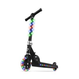 -Wheel Light-Up Kick Scooter, Light Up Deck and Wheels, Height Adjustable Handlebar, Rear Brake, Easy-Folding Mechanism, 4  inch wheels - Color: Blue