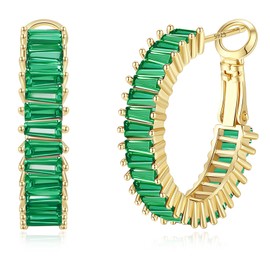 GLOQUAT CZ Gold Green Hoop Earrings 14K Gold Plated Hoop Earrings for Women Vintage Green Cubic Zirconia Hoop Earrings Fashion Round Circle Hoops Earrings for Women womens 25mm