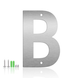 Monlyey 5 Inch Stainless Steel Floating Door Numbers and Metal Letters, Modern Silver Metal House and Mailbox Numbers, Sleek House Address Sign for Home, Apartment, and Garden Decor (Letter B)
