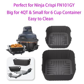 FN101GY Air Fryer Silicone Liners for Ninja Crispi FN101GY/FN101SG/FN101ST, Non-Stick Glass Air Fryer Accessories Reusable Airfryer Replacement,Big for 4QT & Small for 6 Cup Container
