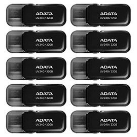 PSA COMPUTO Y PAPELERIA Kit 10 Piezas Memoria USB 32 GB (Modelo AUV240-32G-RBK) Flash Drive Negro 2.0, Compatibilidad Completa, USB Tipo A con Capucha Abatible