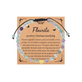 JSDDE Fluorite Healing Crystal Bracelet for Women Adjustable 4mm Gemstone Beads Bracelet Crystal Jewellry Birthday Valentines Christmas Gifts for Girlfriend