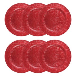 6 Embossed Decorative red Round Charger Plates Christmas Xmas Dining Table 33cm re-usable Party