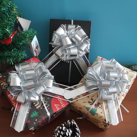 6pcs Pull Bows,Bows for Gift Wrapping Pull Bows for Wedding Baskets,6 Inches Diameter Gift Bows,Decorate Gifts Such as Christmas,Valentine's Day,and Parties (Silver)